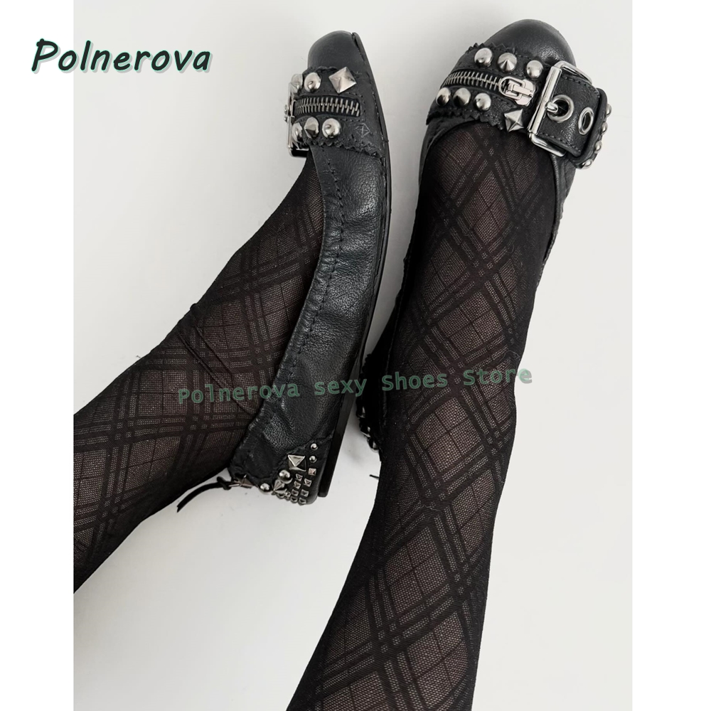 Boots - Nieten-Gürtelschnallen Mary Jane Schuhe Spitze Flache