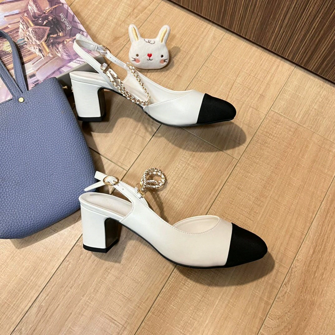 Sandals - Damen Slingback Pumps Zweifarbig Schwarz Weiß