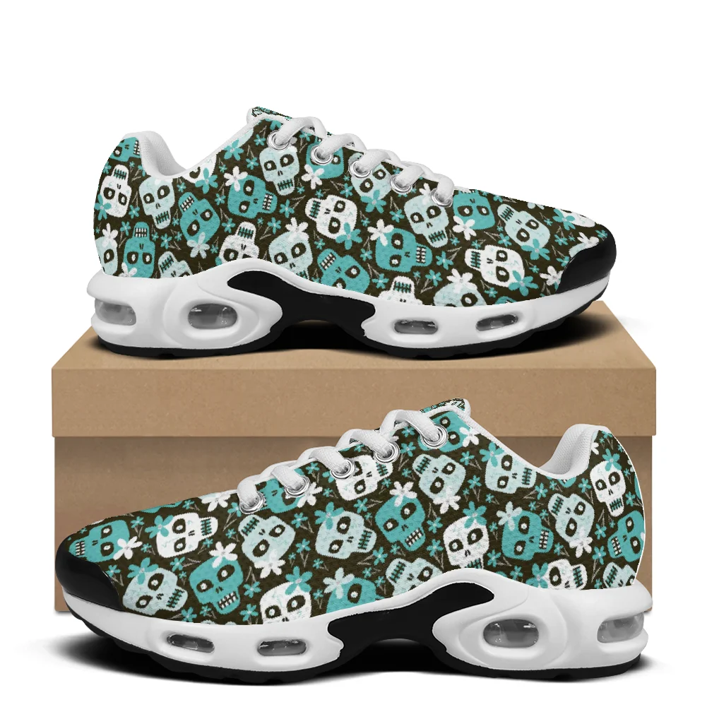 Breathable Mesh Athletic Shoes - Grüne Schuhe mit Totenkopf-Print, lässige, luftgepolsterte