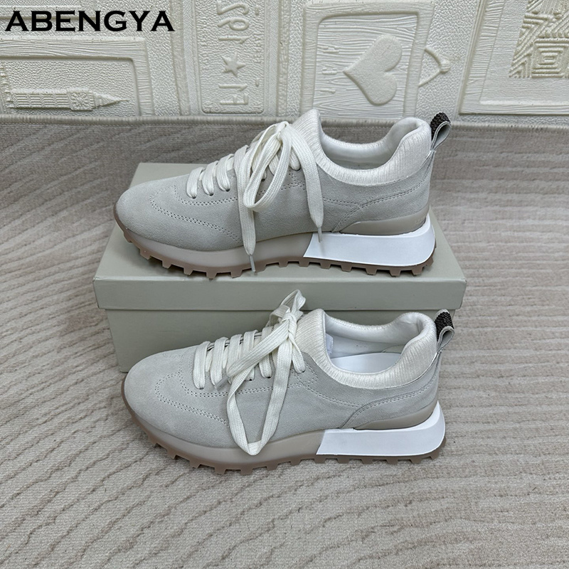Knit Fabric Lace Up Sneakers - 2025, weiße gestrickte flache Loafer-Schuhe aus