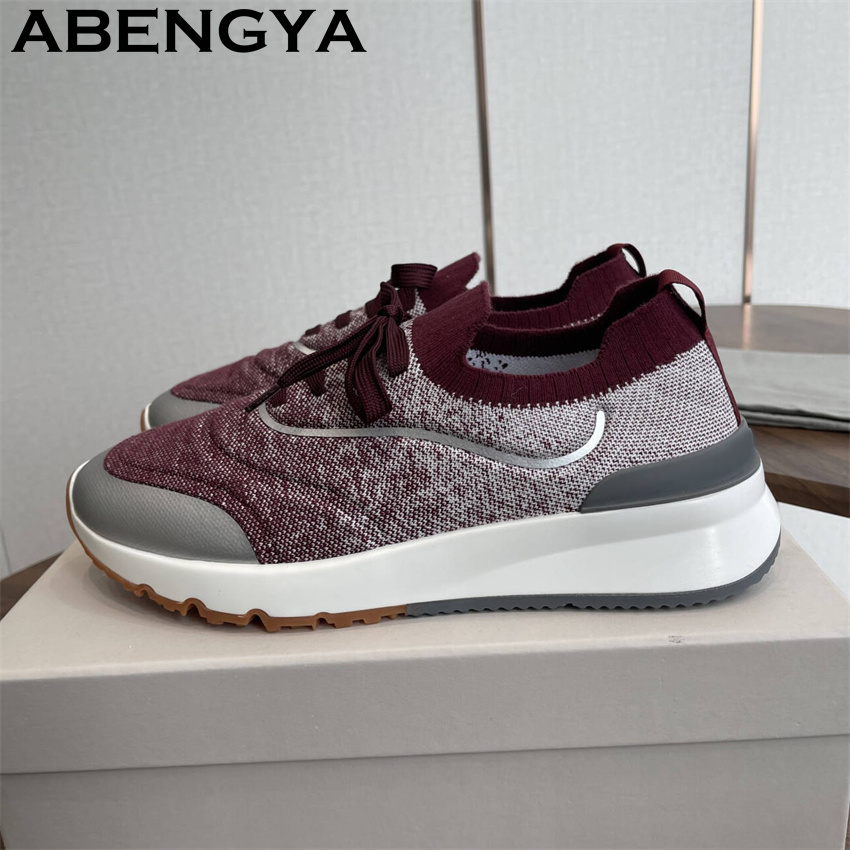 Knit Fabric Lace Up Sneakers - Neue mehrfarbige gestrickte Loafer-Schuhe für Herren,