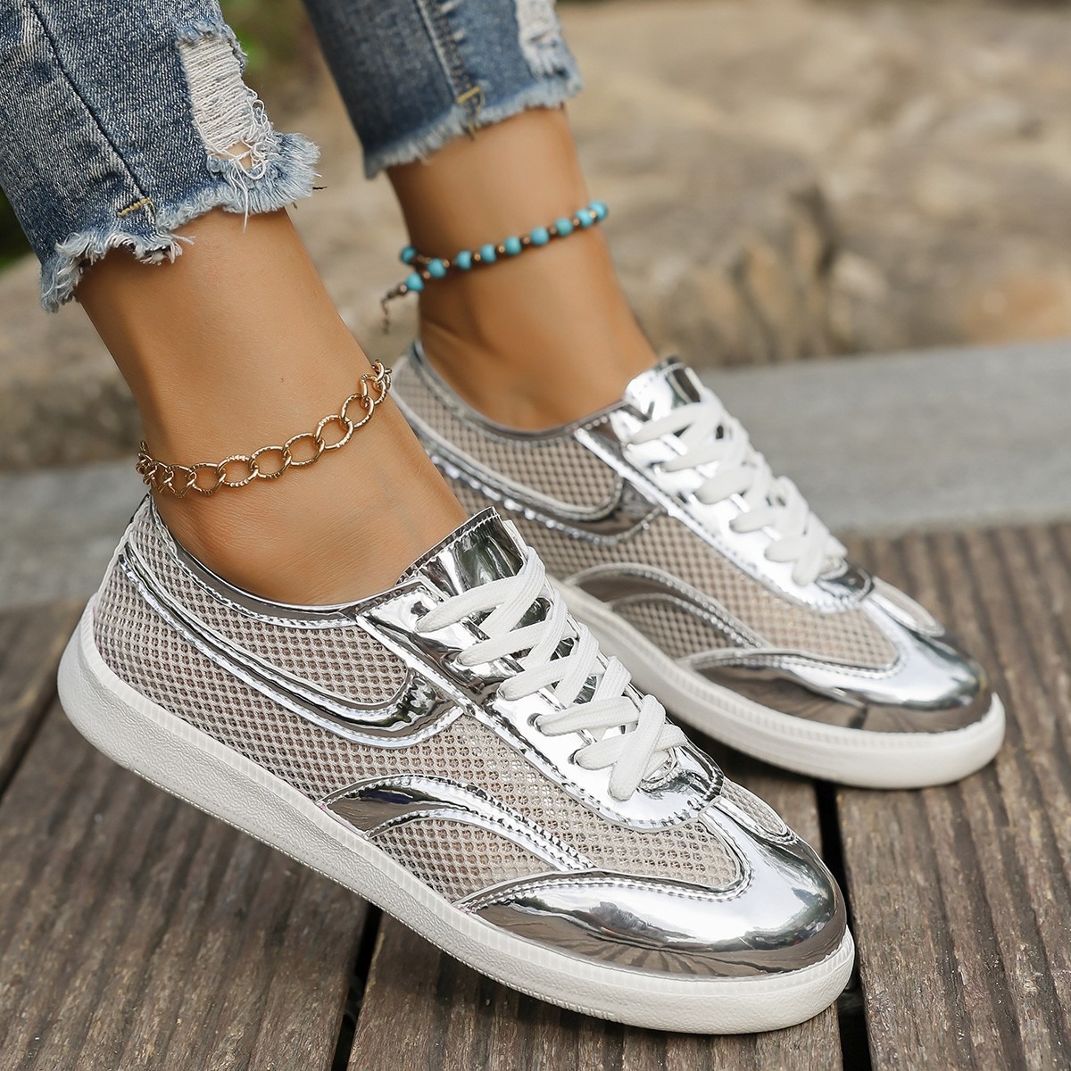 Neue frauen Turnschuhe Atmungs – Knit Fabric Lace Up Sneakers Bewertung und Preis