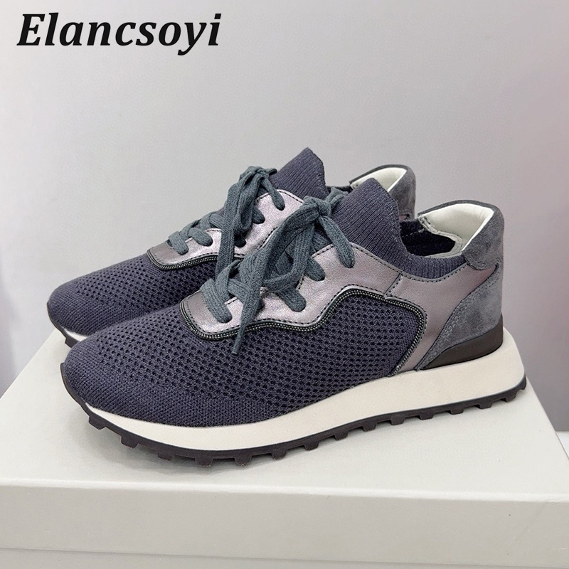Flache Schuhe Frauen String Be – Knit Fabric Lace Up Sneakers Bewertung und Preis