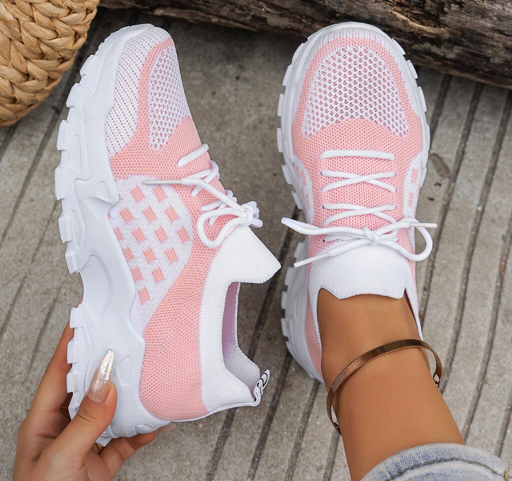 Atmungsaktive Damen-Sportschuh – Knit Fabric Lace Up Sneakers Bewertung und Preis