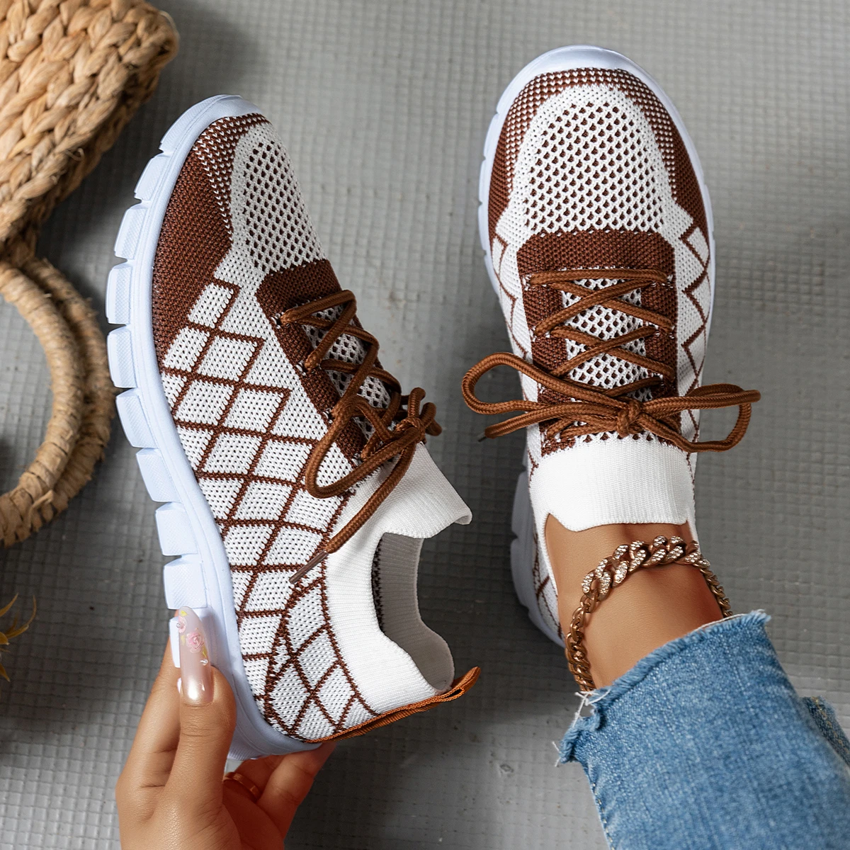 Damen-Stricksocken-Sneaker, Ra – Knit Fabric Lace Up Sneakers Bewertung und Preis