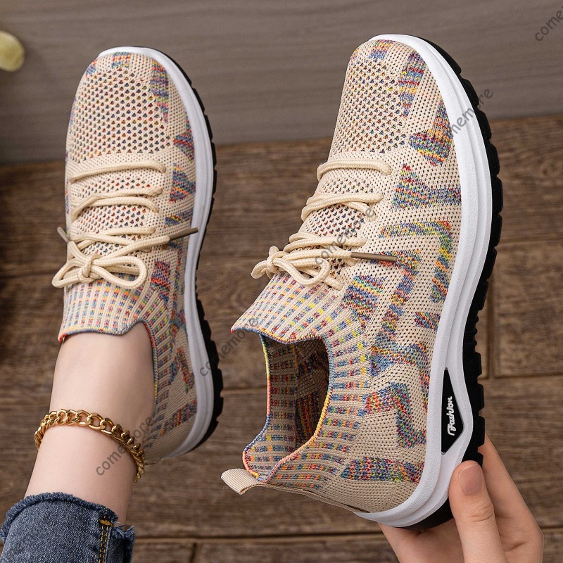 Damen-Slip-On-Sneaker aus Stri – Knit Fabric Lace Up Sneakers Bewertung und Preis
