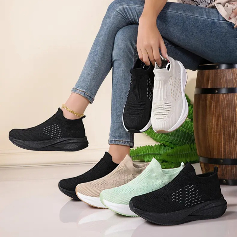 Unisex Slip-On Socken-Laufschu – Knit Fabric Lace Up Sneakers Bewertung und Preis