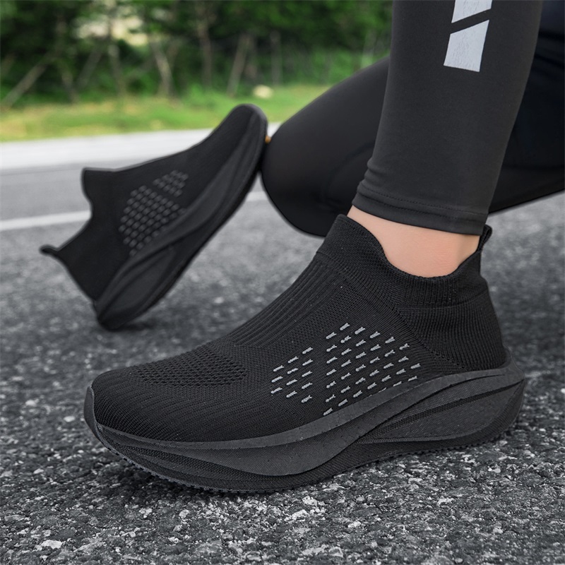 Unisex Slip-On Socken-Laufschu – Knit Fabric Lace Up Sneakers Bewertung und Preis