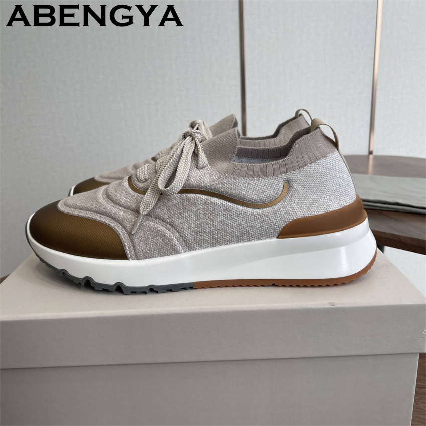 Neue mehrfarbige gestrickte Lo – Knit Fabric Lace Up Sneakers Bewertung und Preis